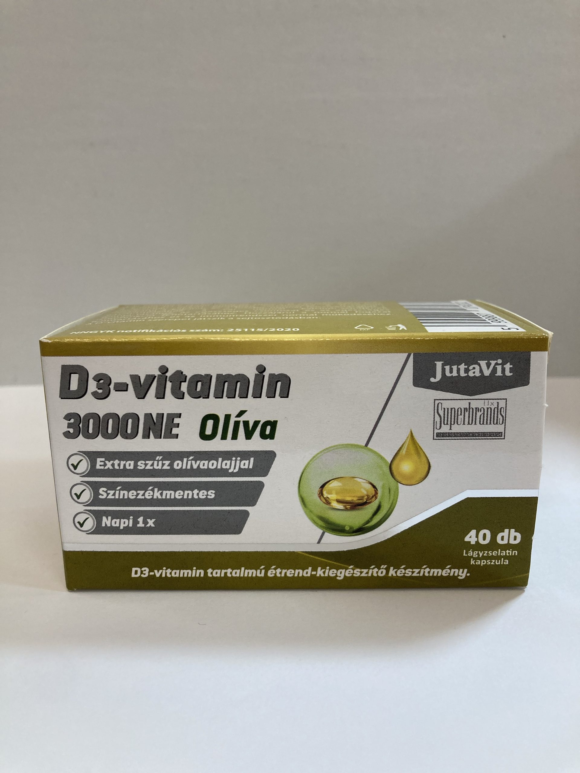JutaVit Olíva D3-vitamin 3000NE lágyzselatin kapszula – 40db